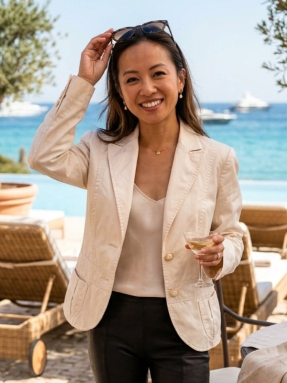 Luisa Cerano Soft Cream Pink Tailored Patch-Pocket Blazer